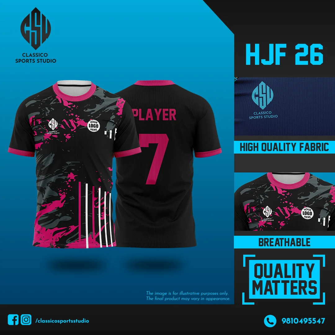 HJF 26 Custom Football Jersey  Bold Black & Pink | Classico Nepal