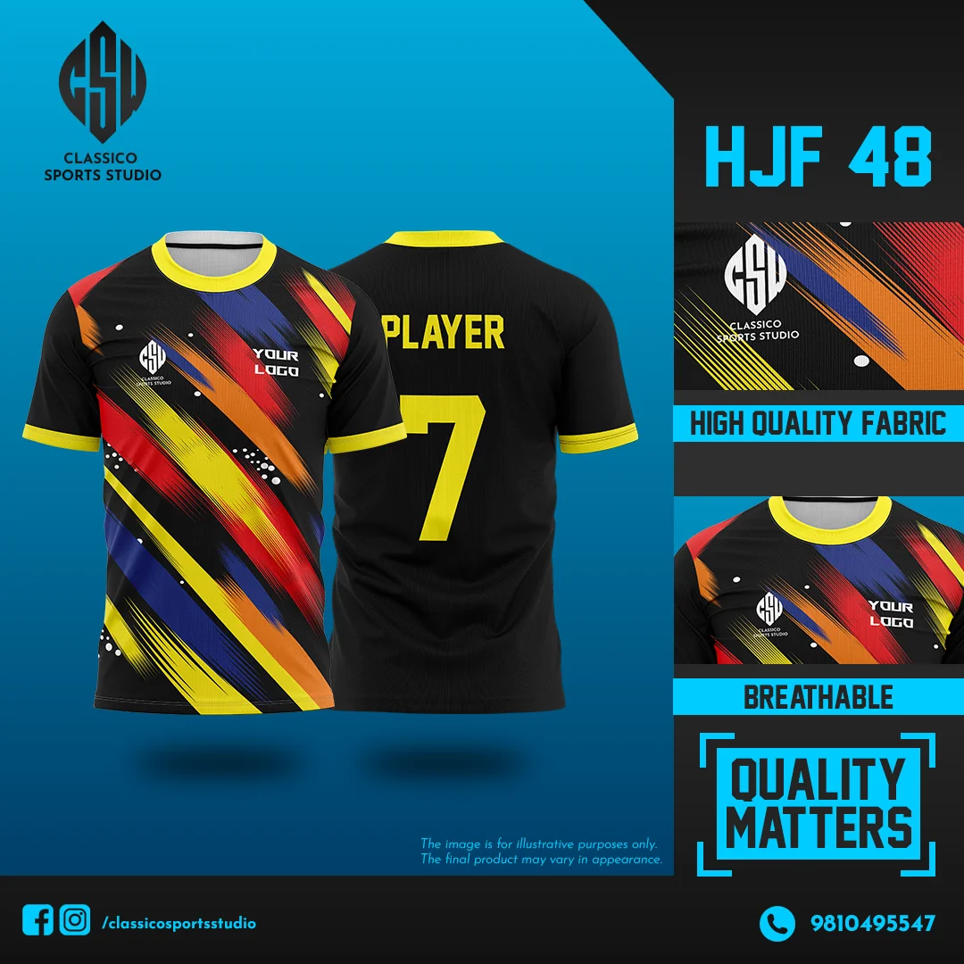 HJF 48 Black Football Jersey with Multicolor Brush Streak Design | Classico Sportswear Nepal