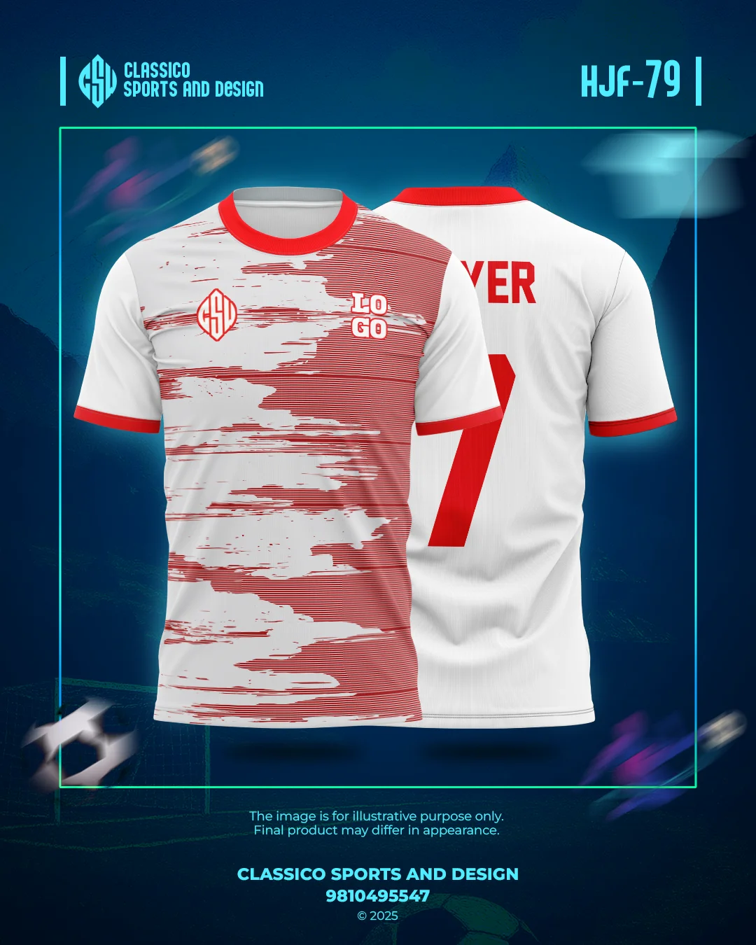 HJF 79 Custom Football Jersey Bold Red & White Design | Classico Sportswear Nepal