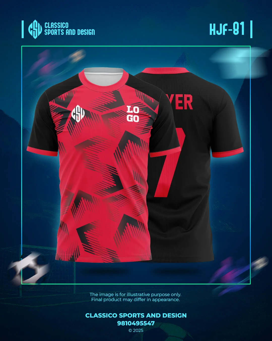 HJF 81 Custom Football Jersey Red & Black Impact Design | Classico Sportswear Nepal