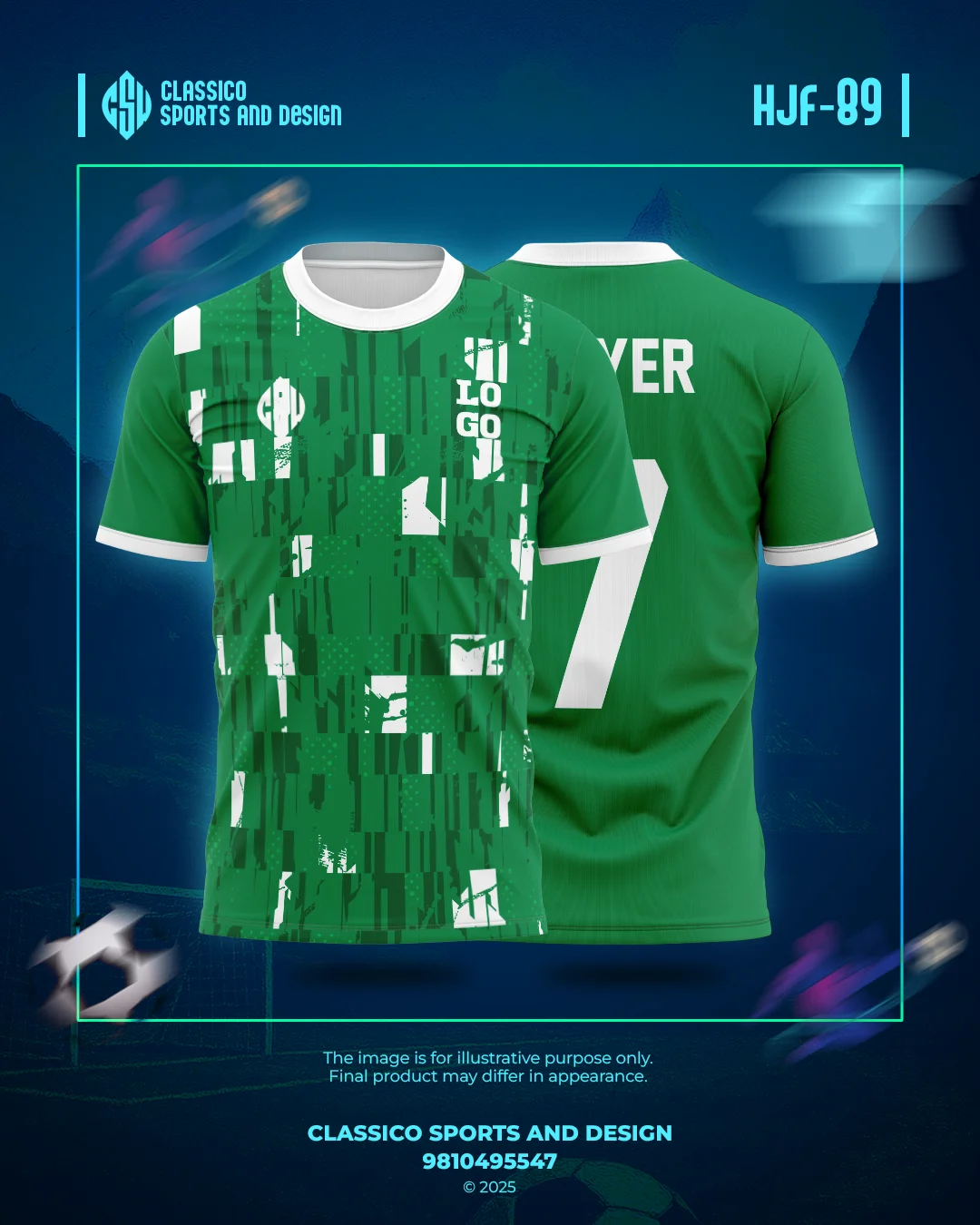 HJF 89 Custom Football Jersey  Green Mosaic Edition | Classico Sportswear Nepal