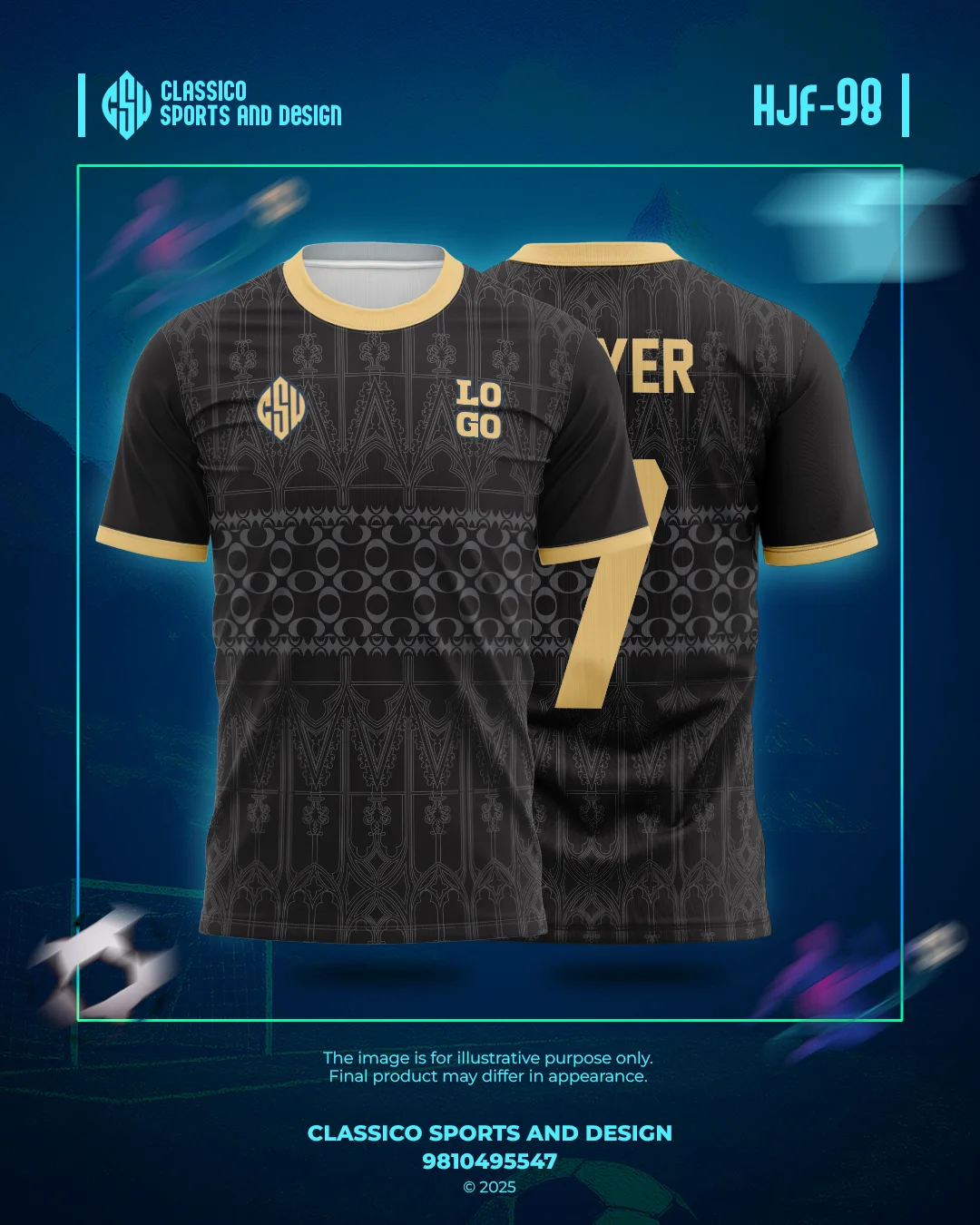 HJF 98 Custom Football Jersey  Gothic Gold Edition | Classico Sportswear Nepal