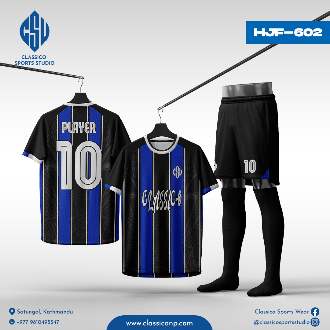 HJF-602 Custom Striped Football Kit  Available in Blue, Purple & Red | Custom Jersey in Nepal by Classico
