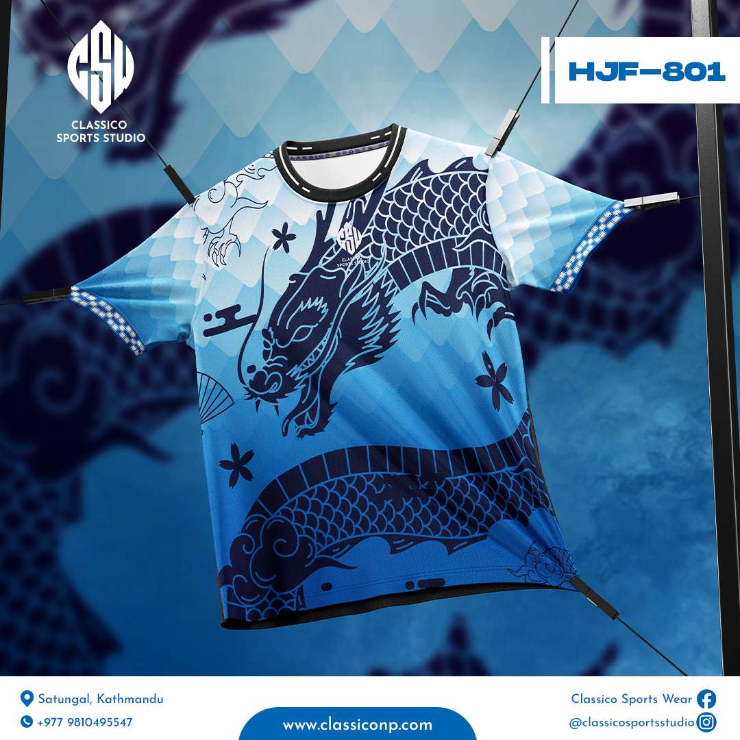 HJF-801 Custom Dragon Sublimation Football Kit  Blue, Purple & Red Series | Custom Jersey in Nepal by Classico