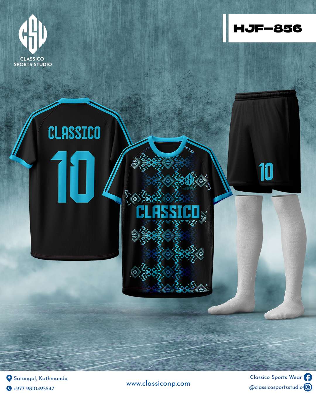 HJF-856 Custom Geometric Football Kit  Green, Red & Blue Edition | Custom Jersey in Nepal by Classico
